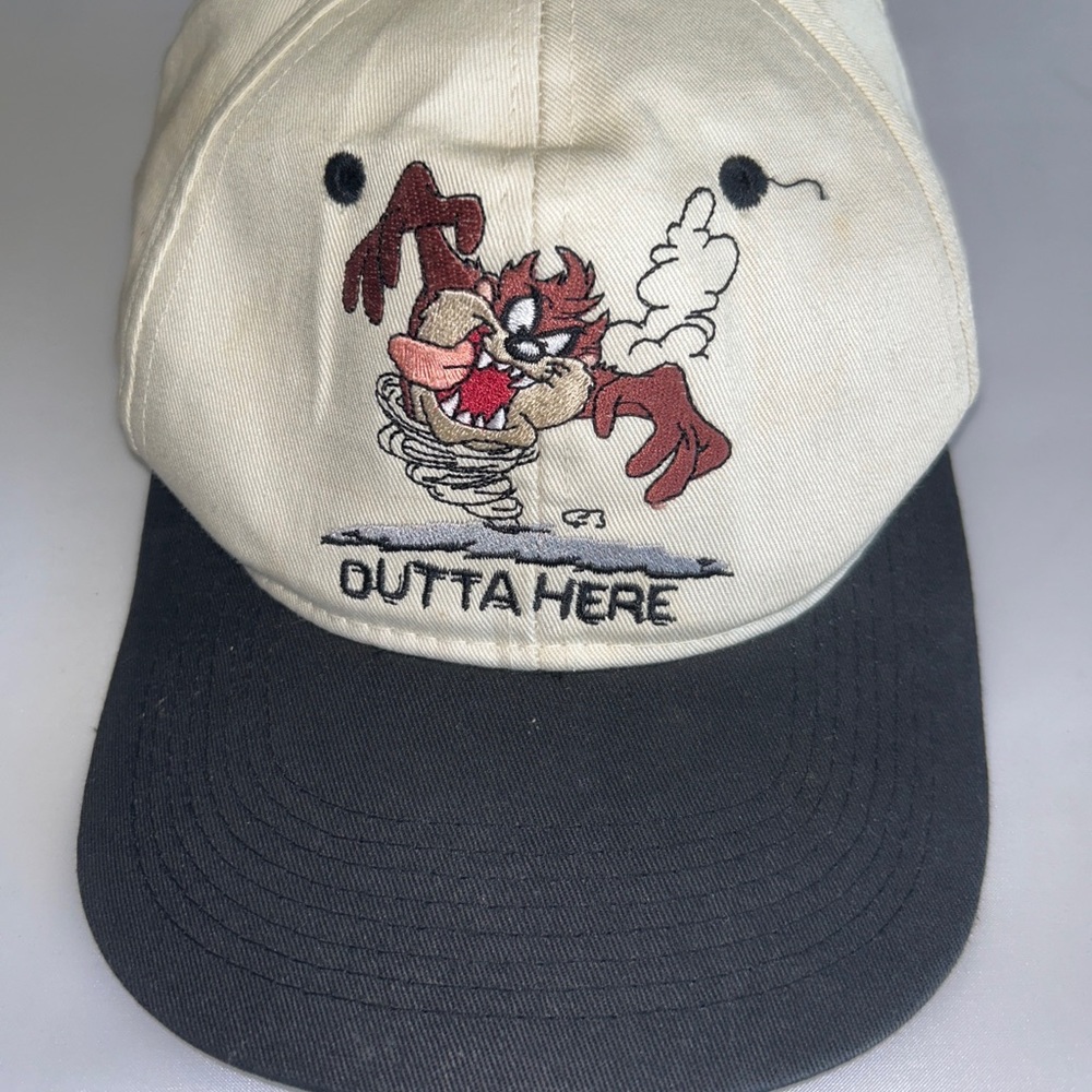 Taz  Outta Here Looney Tunes Vintage 19976 Warner Bros Cap SnapBack Hat.